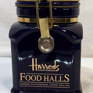 Harrod's Food Halls Knightsbridge, London blue ceramic canister latching lid